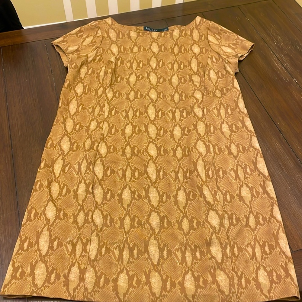 Lauren Ralph Lauren gold snake skin print dress 1X